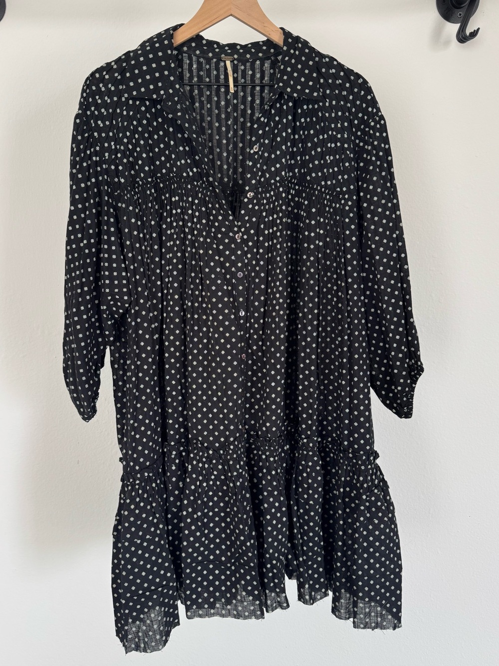 Free People Western Black Mini Dress with White Diamond Print Medium